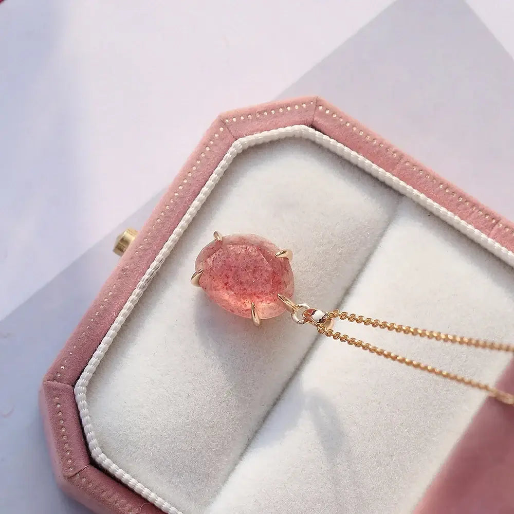 Dainty Strawberry Pink Gemstone Necklace