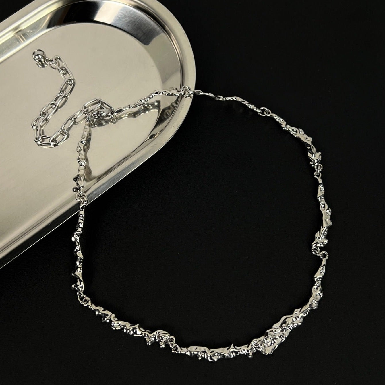 Stylish Molten Silver Chain Necklace