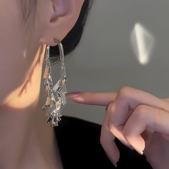 Stylish Silver Geometric Tassel Earrings