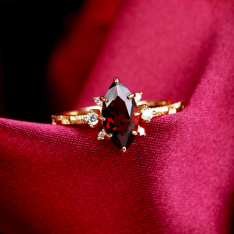 Natural Marquise Red Ruby July Birthstone Ring