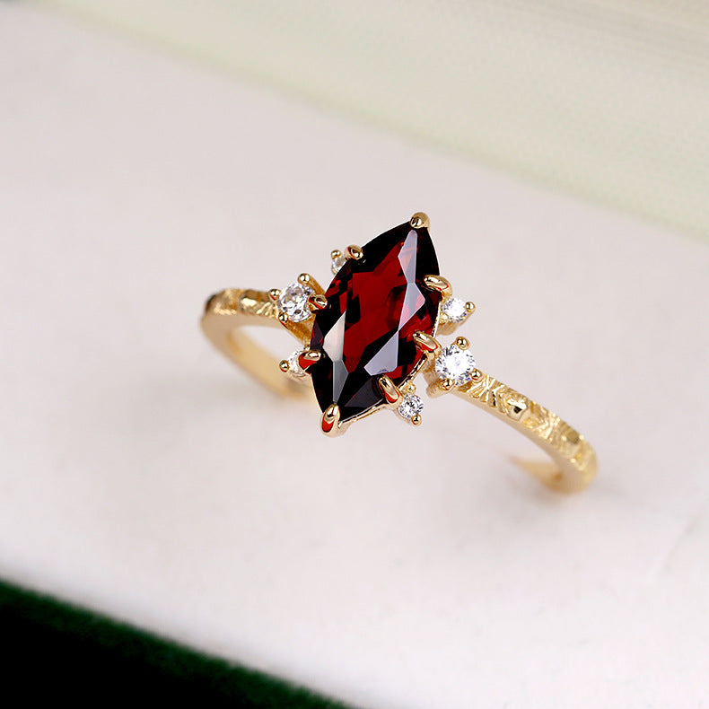 Natural Marquise Red Ruby July Birthstone Ring