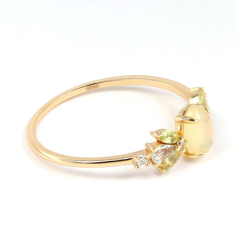 Natural Peridot Oval Ring, Blue Topaz CZ Ring, Leo Birthday Gifts