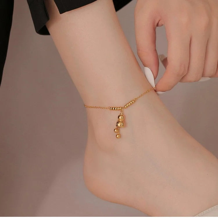 Dainty Titanium Steel Gold Gourd Pendant Anklet Chain | TB2020