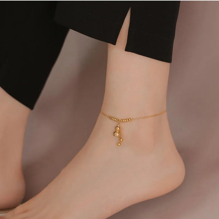 Dainty Titanium Steel Gold Gourd Pendant Anklet Chain | TB2020