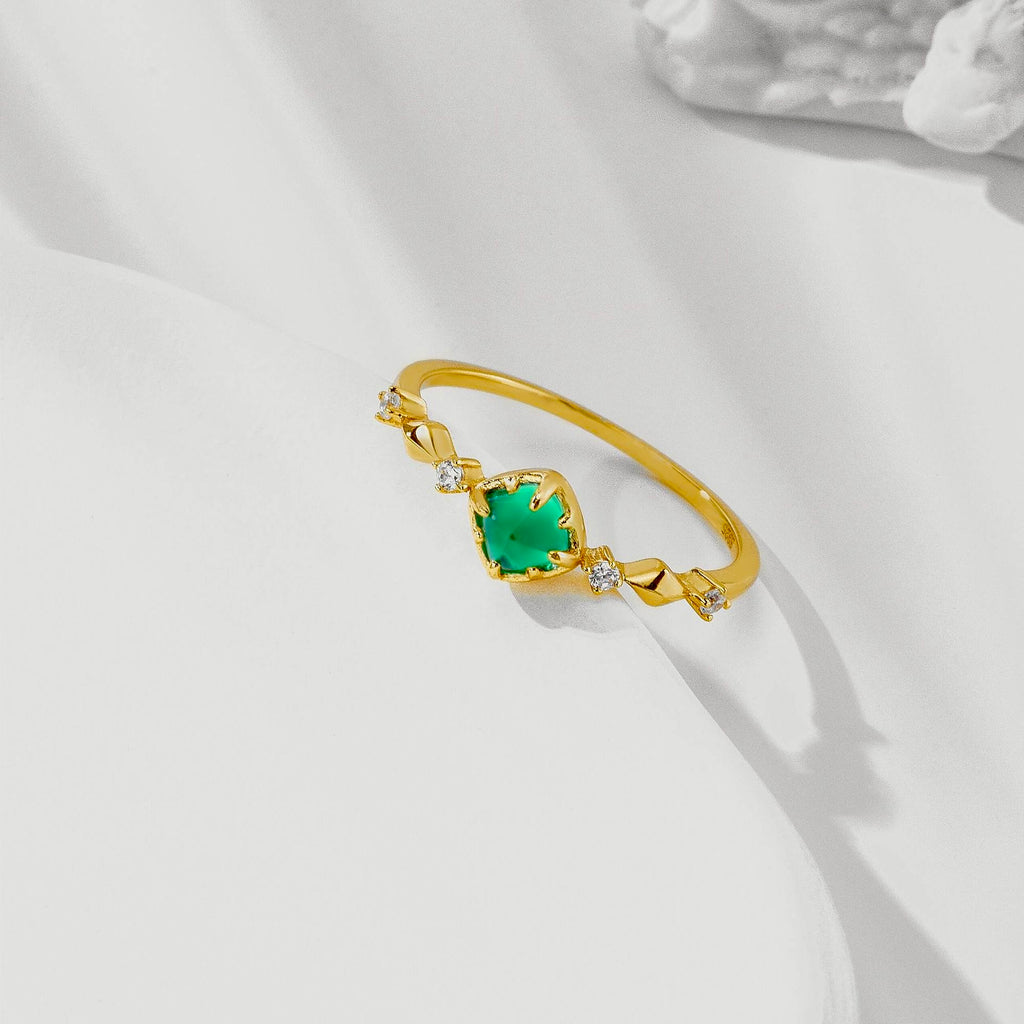 14K Gold Plated Minimalist Emerald Promise Ring | TB2026