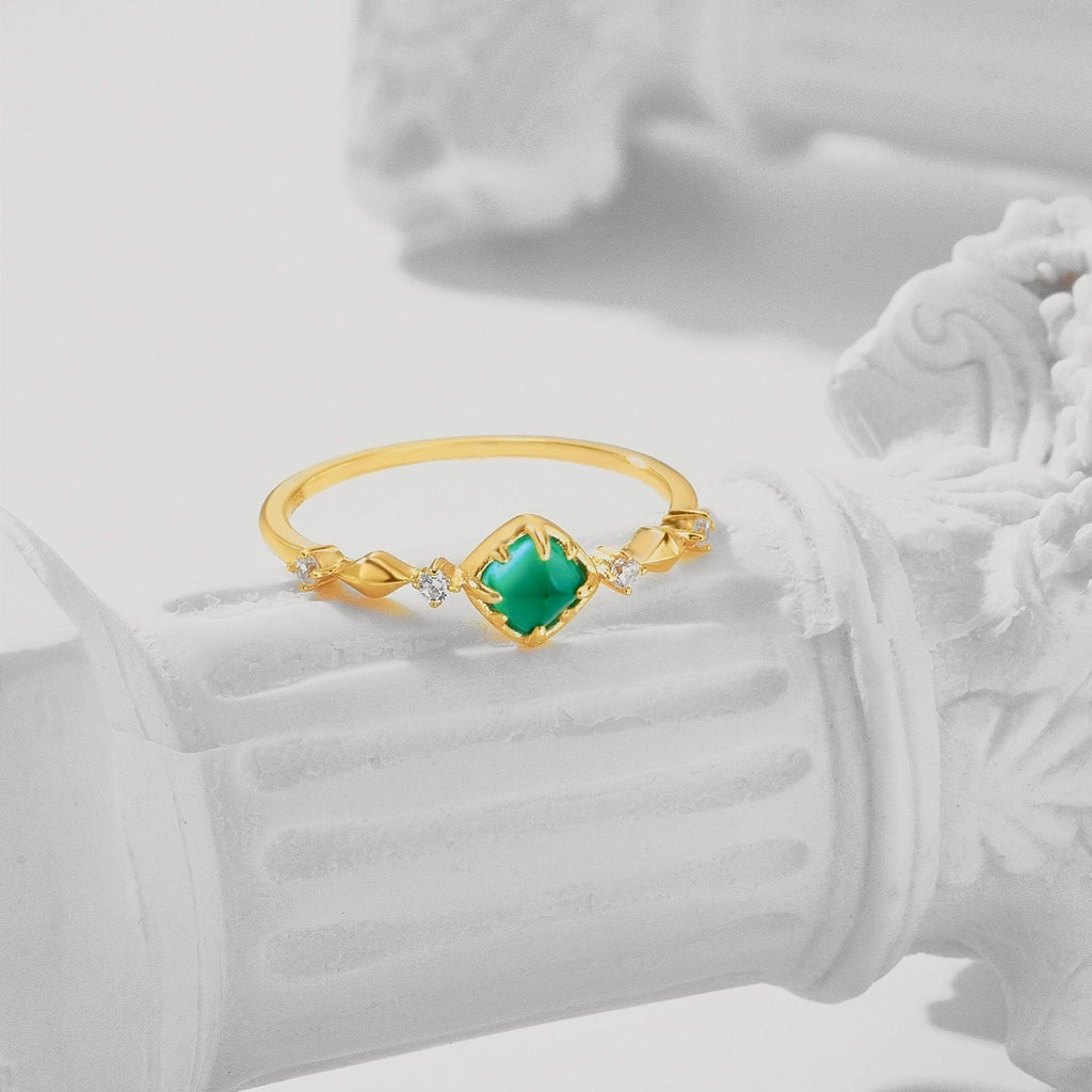 14K Gold Plated Minimalist Emerald Promise Ring | TB2026