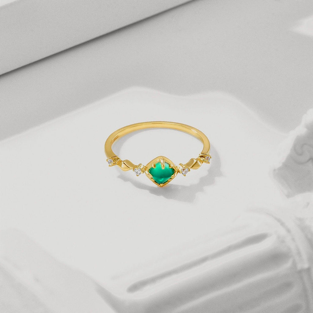 14K Gold Plated Minimalist Emerald Promise Ring | TB2026