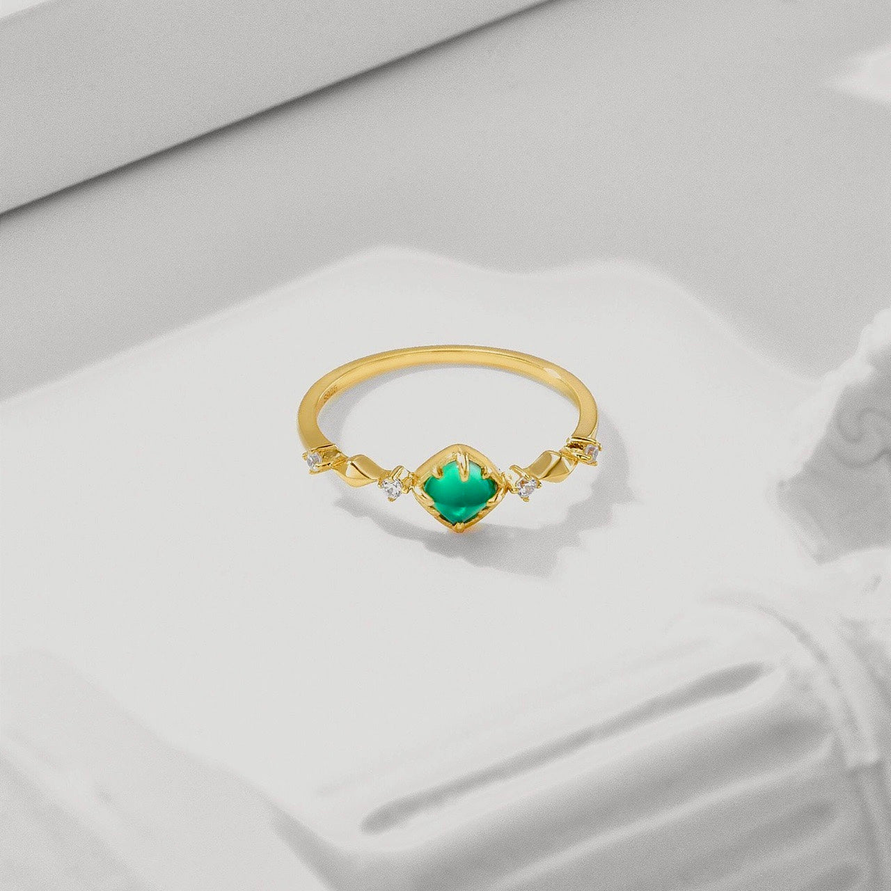 14K Gold Plated Minimalist Emerald Promise Ring | TB2026