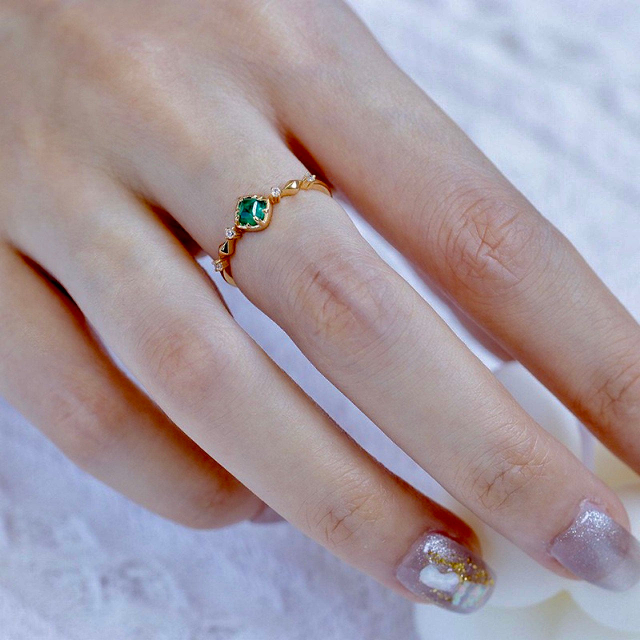 14K Gold Plated Minimalist Emerald Promise Ring | TB2026