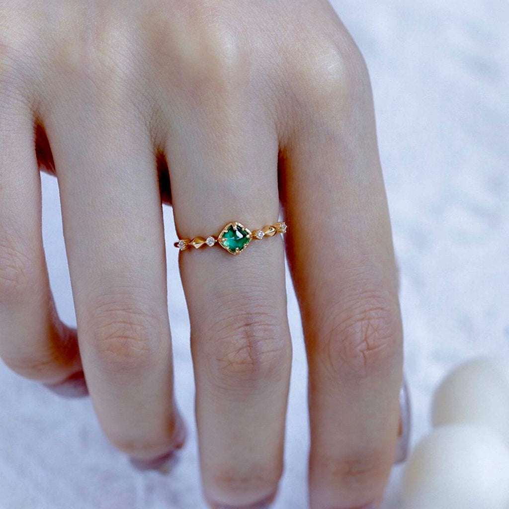 14K Gold Plated Minimalist Emerald Promise Ring | TB2026