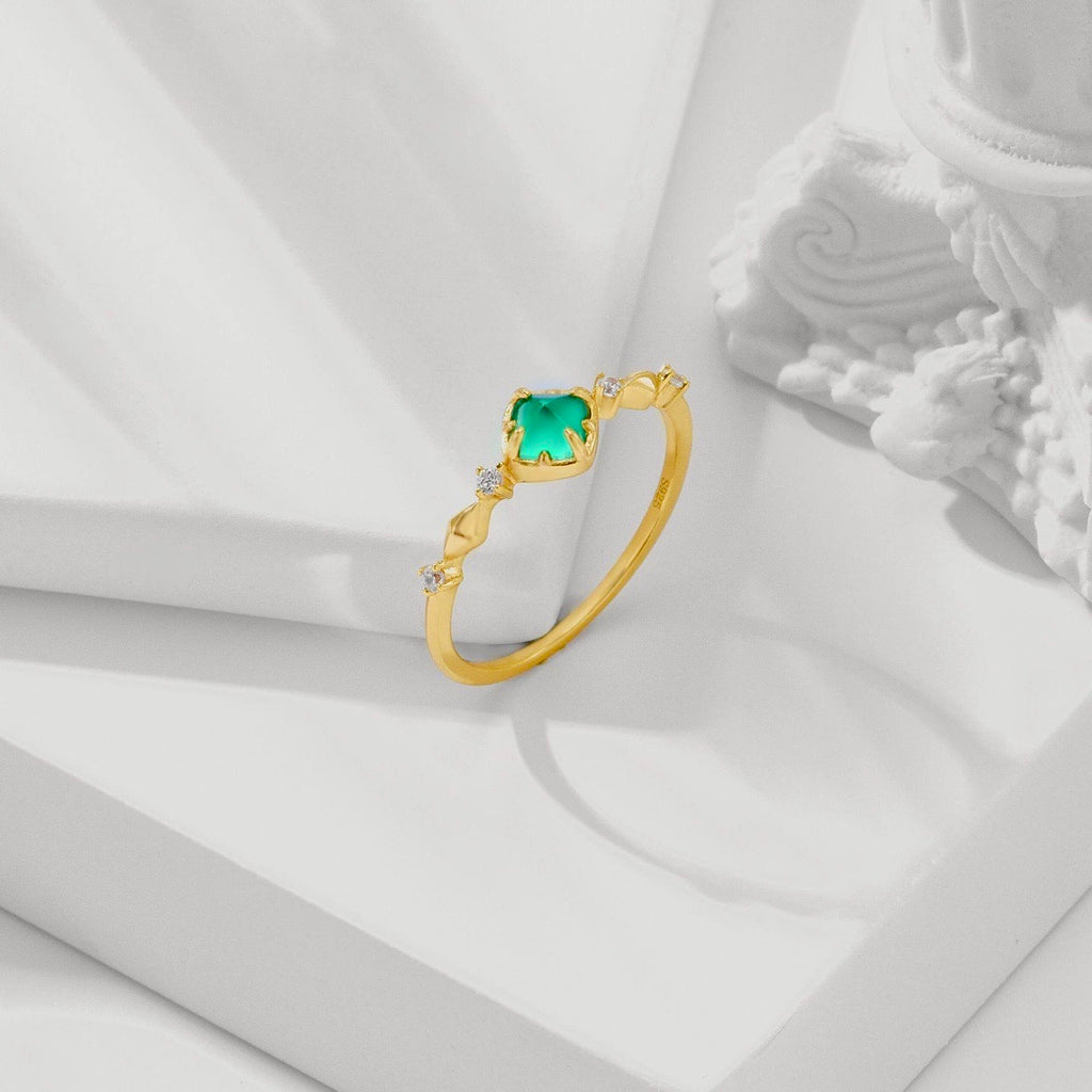 14K Gold Plated Minimalist Emerald Promise Ring | TB2026