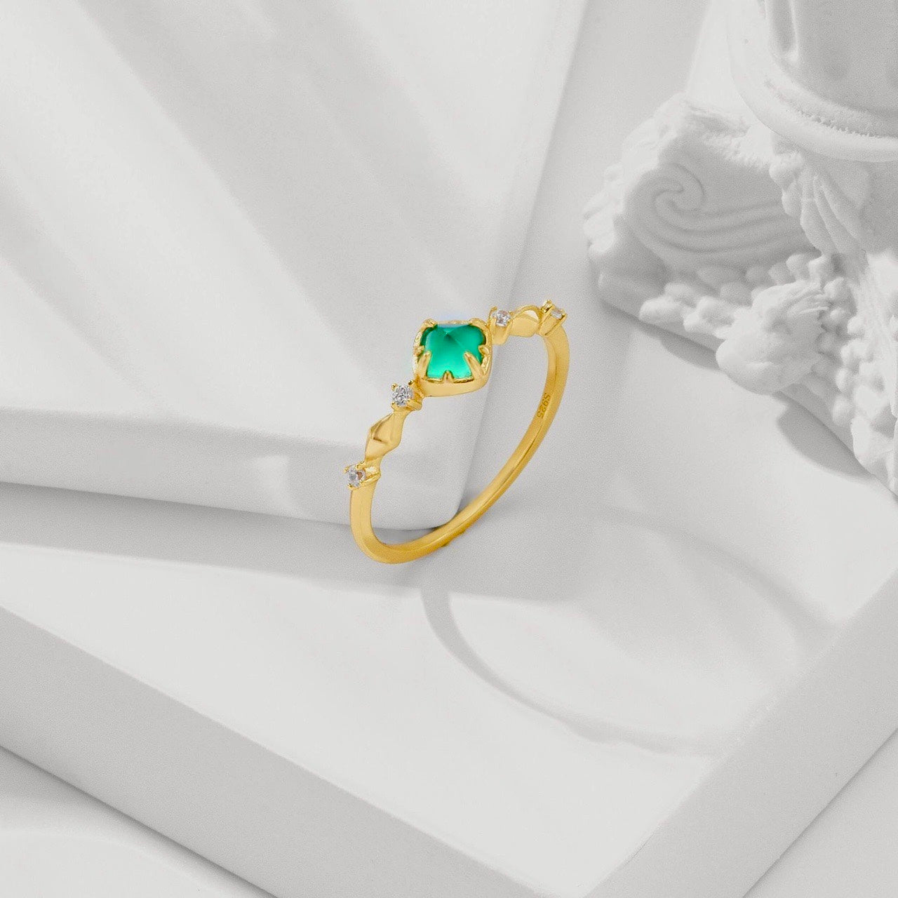 14K Gold Plated Minimalist Emerald Promise Ring | TB2026