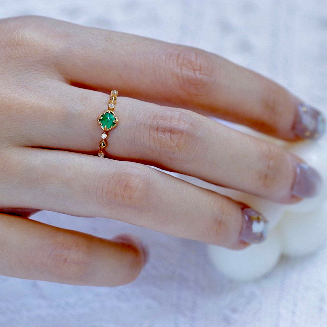 14K Gold Plated Minimalist Emerald Promise Ring | TB2026
