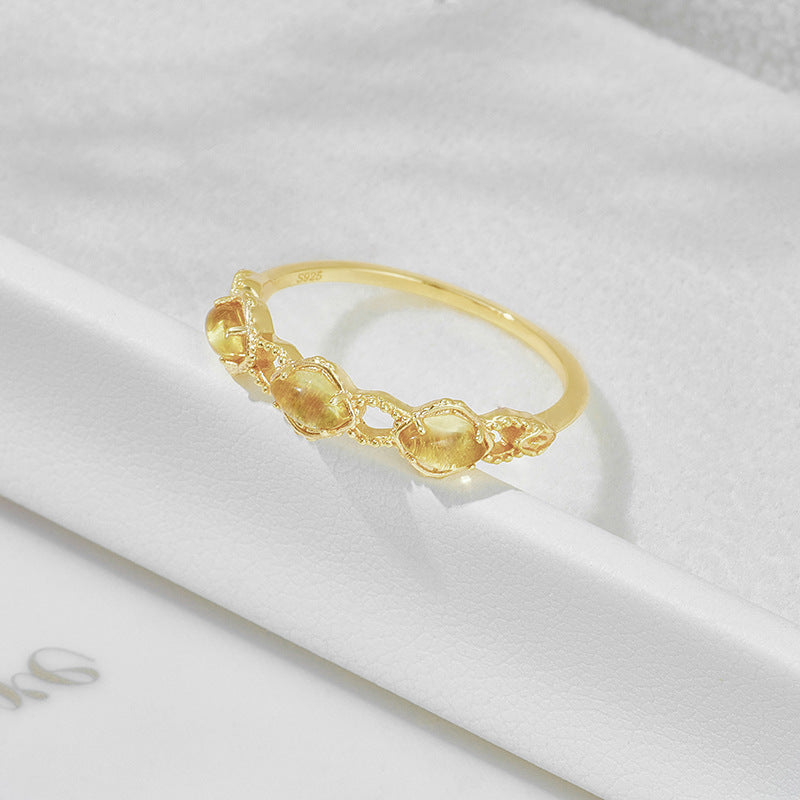 Gold Citrine Yellow Stone November Ring