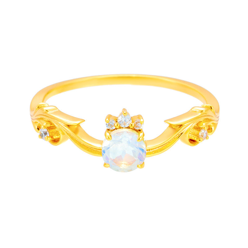 Romantic CZ Moonstone Gemini Birthstone Curve Ring
