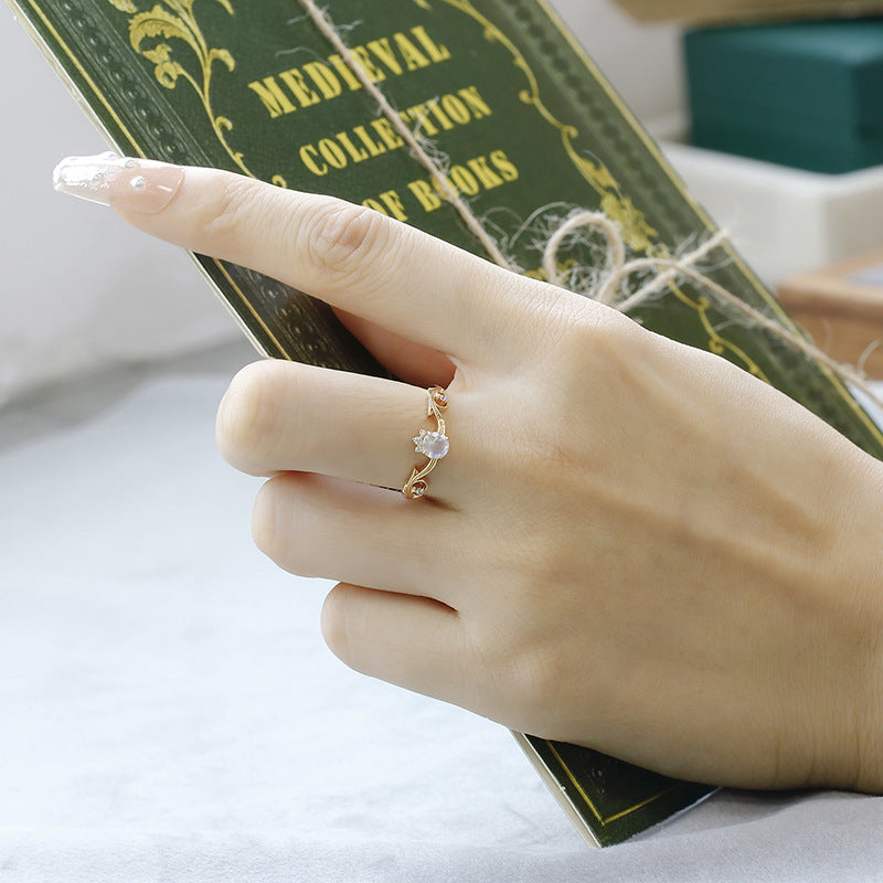 Romantic CZ Moonstone Gemini Birthstone Curve Ring