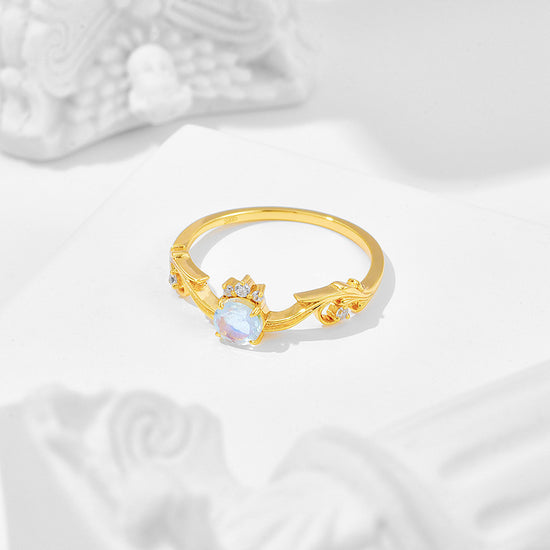 Romantic CZ Moonstone Gemini Birthstone Curve Ring