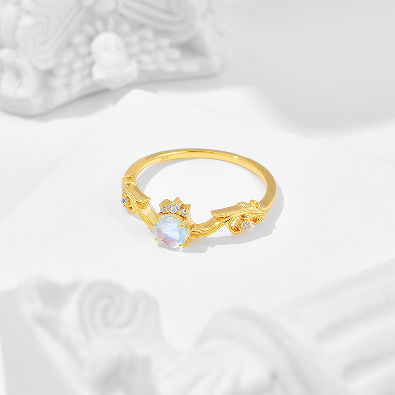 Romantic CZ Moonstone Gemini Birthstone Curve Ring