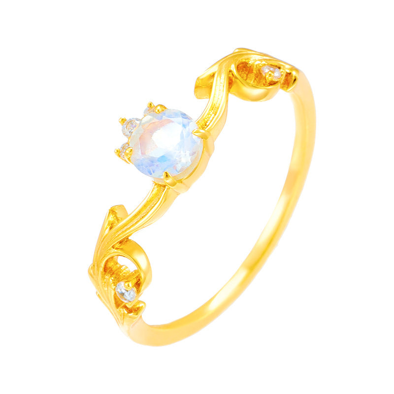 Romantic CZ Moonstone Gemini Birthstone Curve Ring