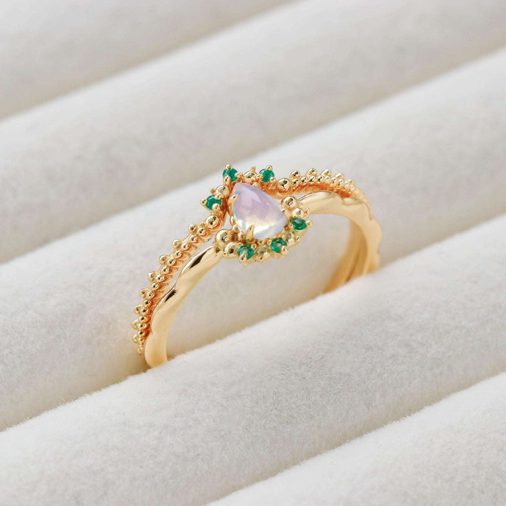 14K Gold Opal Ring Set, Libra Birthstone Ring | TB2154