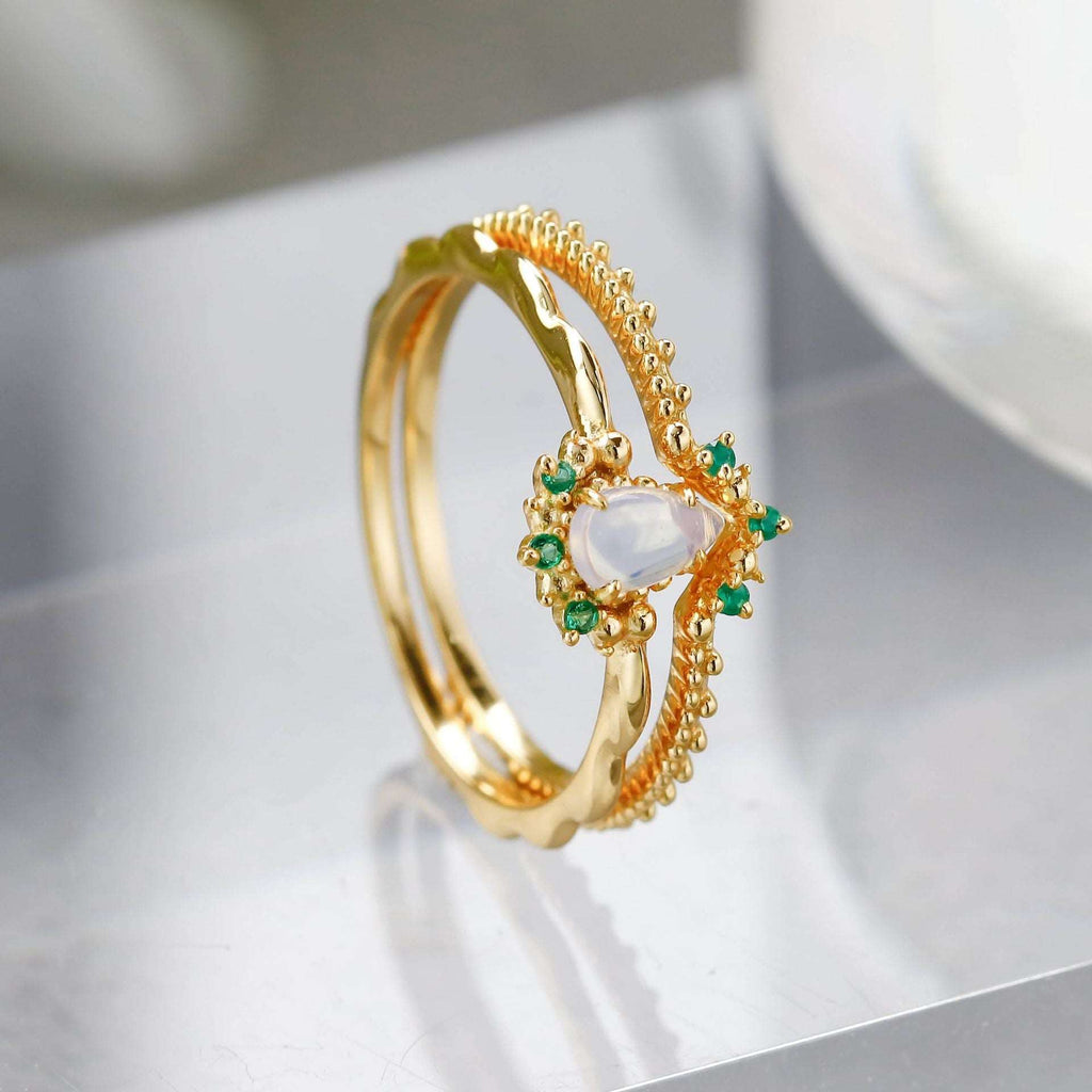 14K Gold Opal Ring Set, Libra Birthstone Ring | TB2154