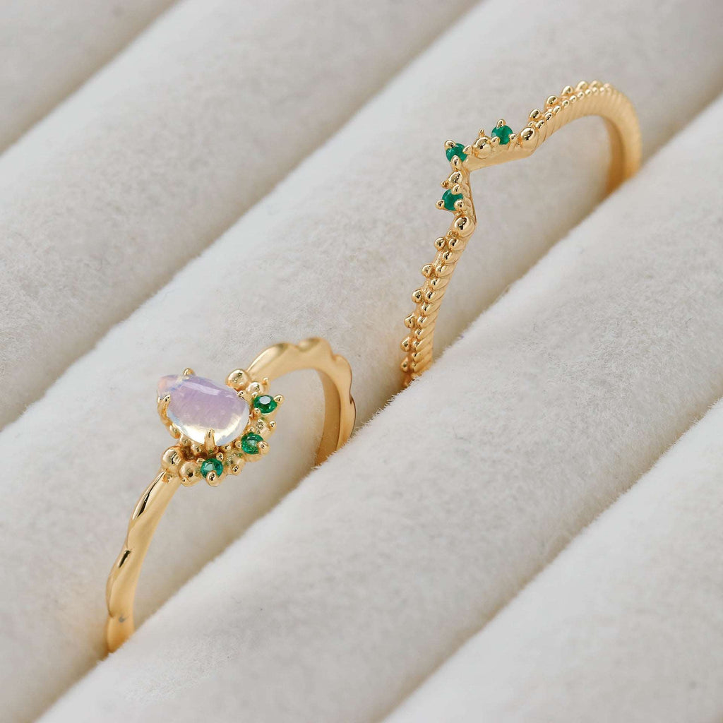 14K Gold Opal Ring Set, Libra Birthstone Ring | TB2154