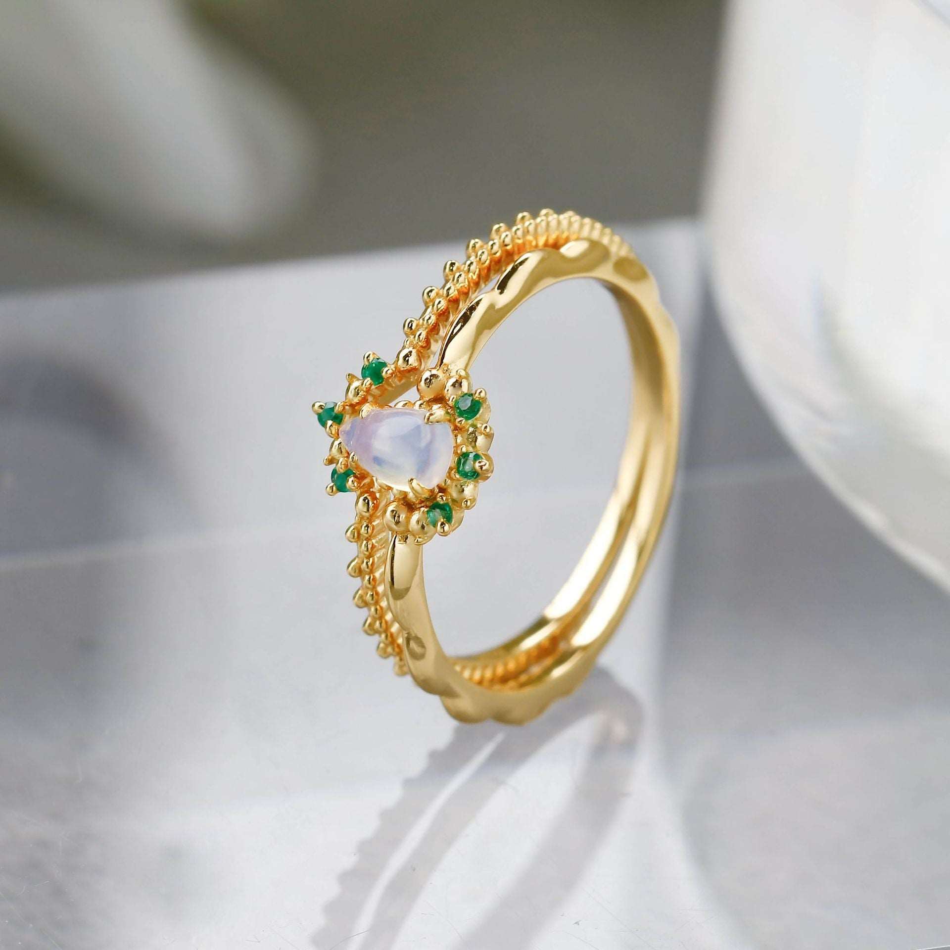 14K Gold Opal Ring Set, Libra Birthstone Ring | TB2154