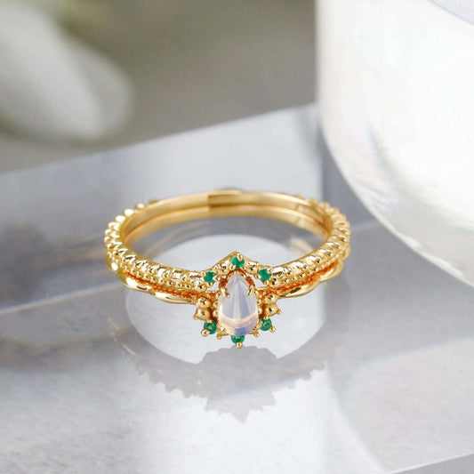 14K Gold Opal Ring Set, Libra Birthstone Ring | TB2154