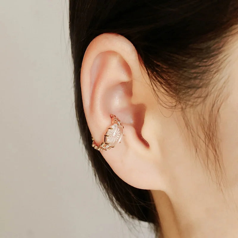 Flower Clear Zircon Ear Clip, Clear Quartz Earrings Ear Cuff