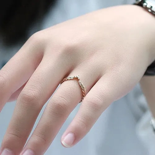 Dainty Gold Feather Ring, Zircon Stacking Ring, Stackable Ring