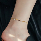 Simple Titanium Steel Rhinestone Anklet Bracelet 