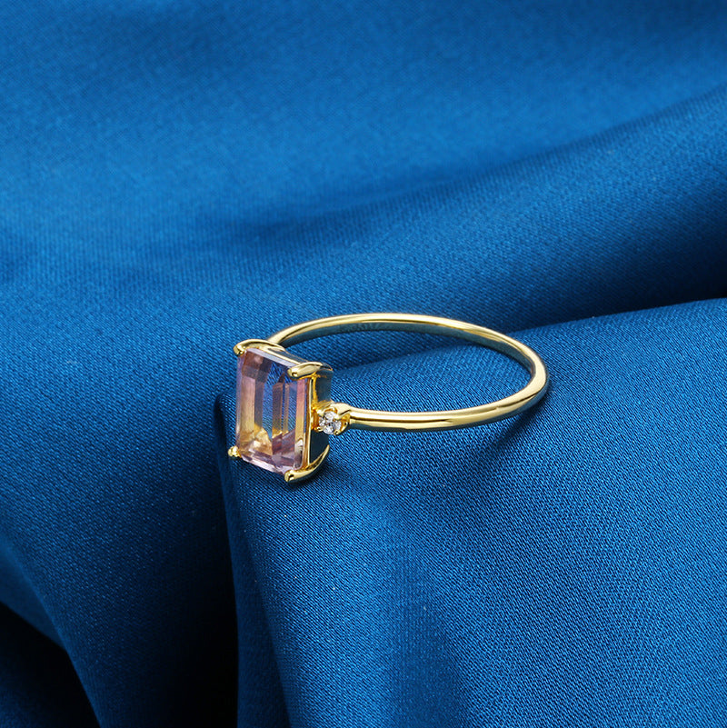 Baguette Ametrine Three Stone Ring February Birthstone