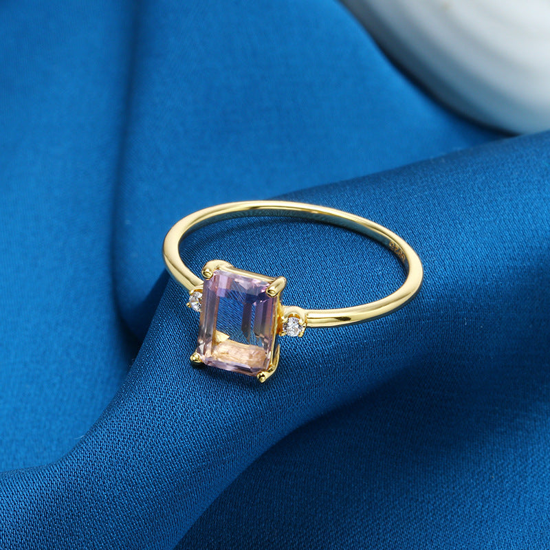 Baguette Ametrine Three Stone Ring February Birthstone