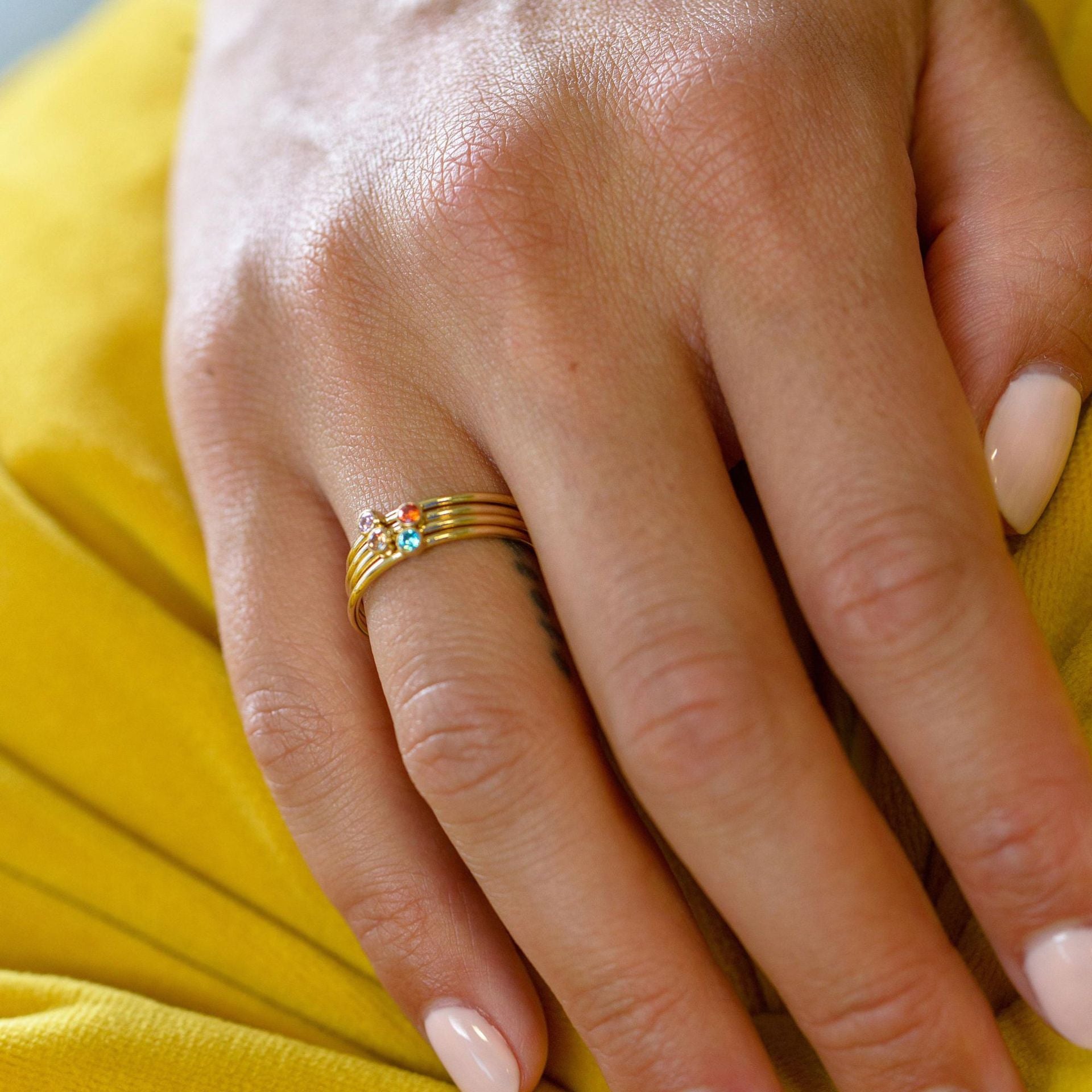 Personalized Birthstone Engraved Stacking Ring Set