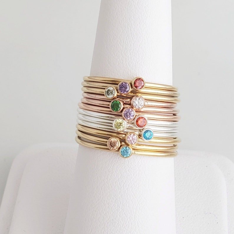 Personalized Birthstone Engraved Stacking Ring Set