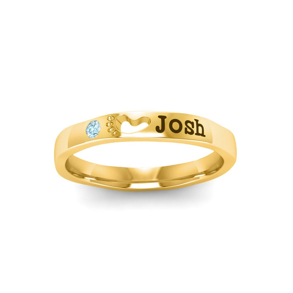 Foot Prints Custom Name Stacking Ring Birthstone Ring