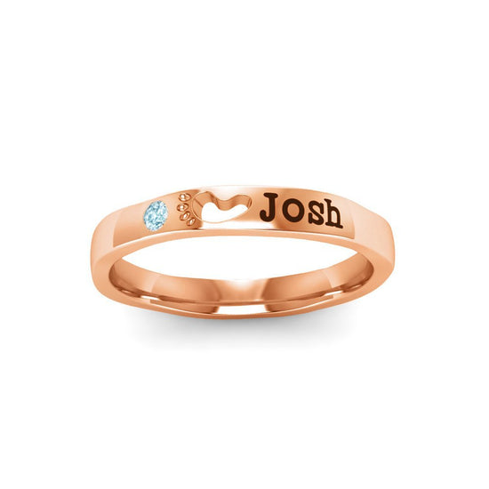 Foot Prints Custom Name Stacking Ring Birthstone Ring