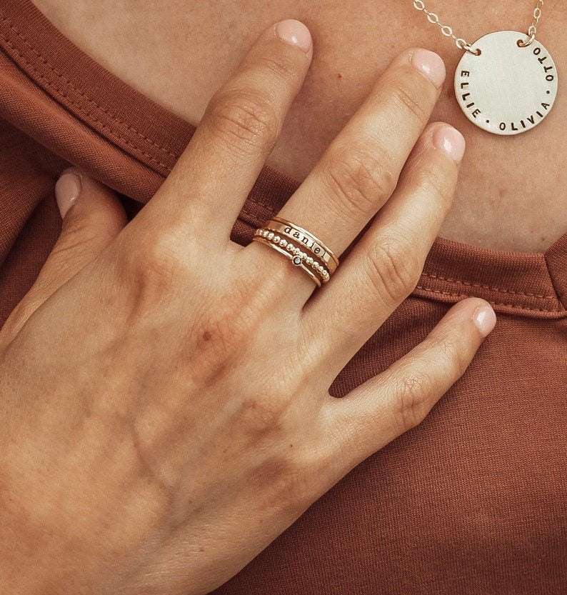 Engraved Rings Stacked Custom Name Engraving Stacking Ring Set | TP004