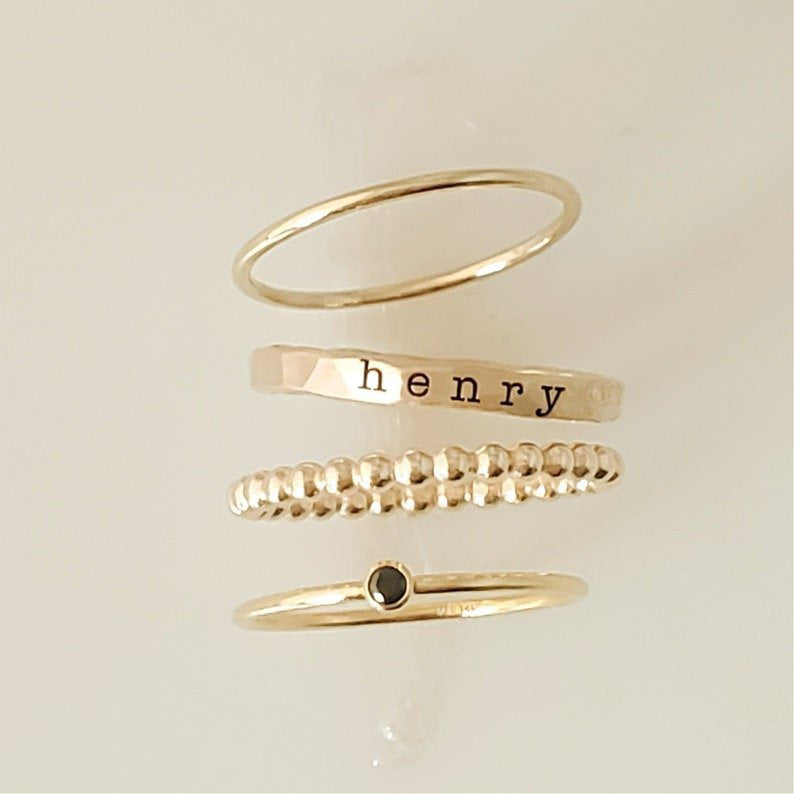 Engraved Rings Stacked Custom Name Engraving Stacking Ring Set | TP004