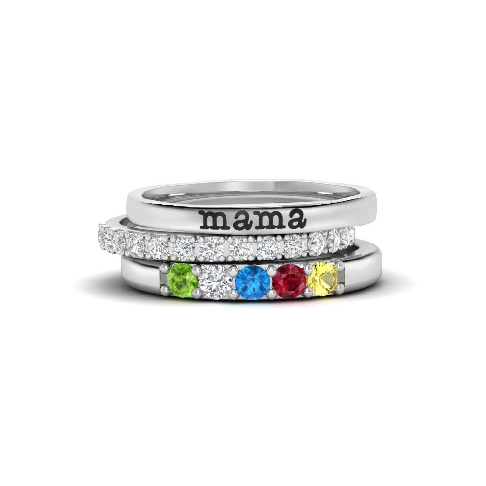 Eternity Birthstone Custom Name Ring Stacking Ring Set