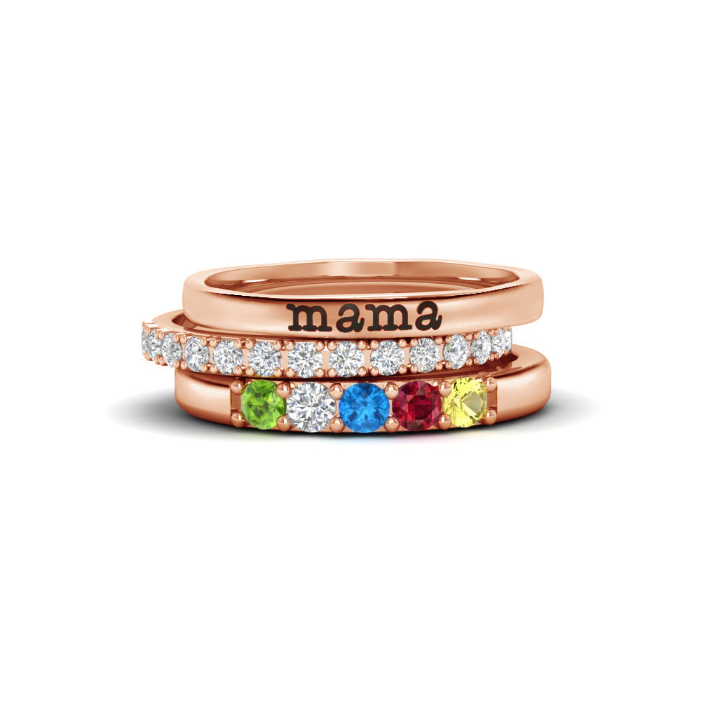 Eternity Birthstone Custom Name Ring Stacking Ring Set