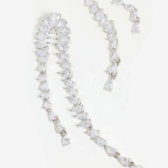 Teardrop CZ Silver Waterfall Earrings