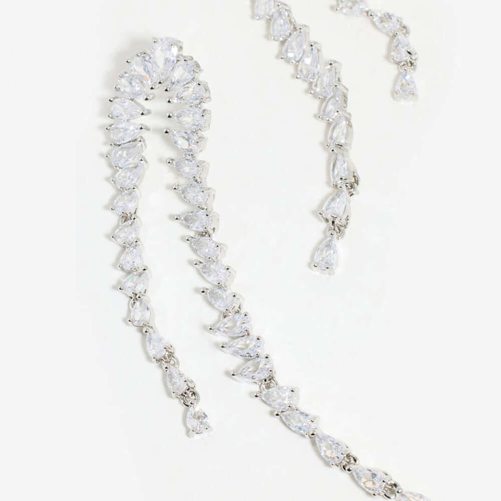 Teardrop CZ Silver Waterfall Earrings