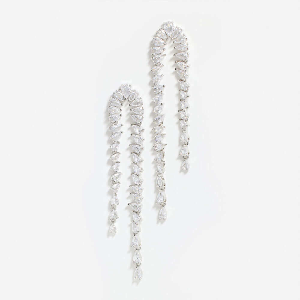 Teardrop CZ Waterfall Fringe Earrings