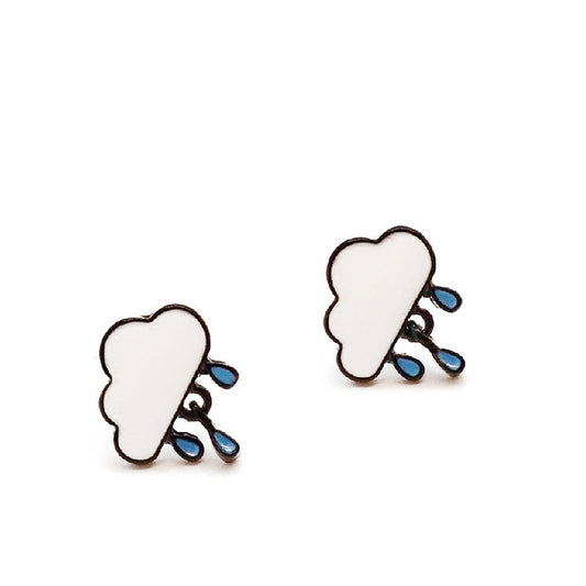 Tiny Cloud Raindrop Stud Earrings