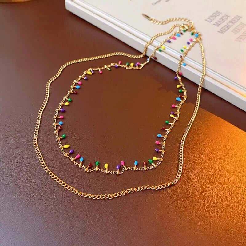 Titanium Colorful Beads Layering Necklace