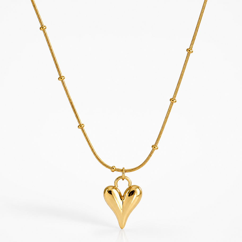 Titanium Gold Heart Pendant Satellite Chain Necklace