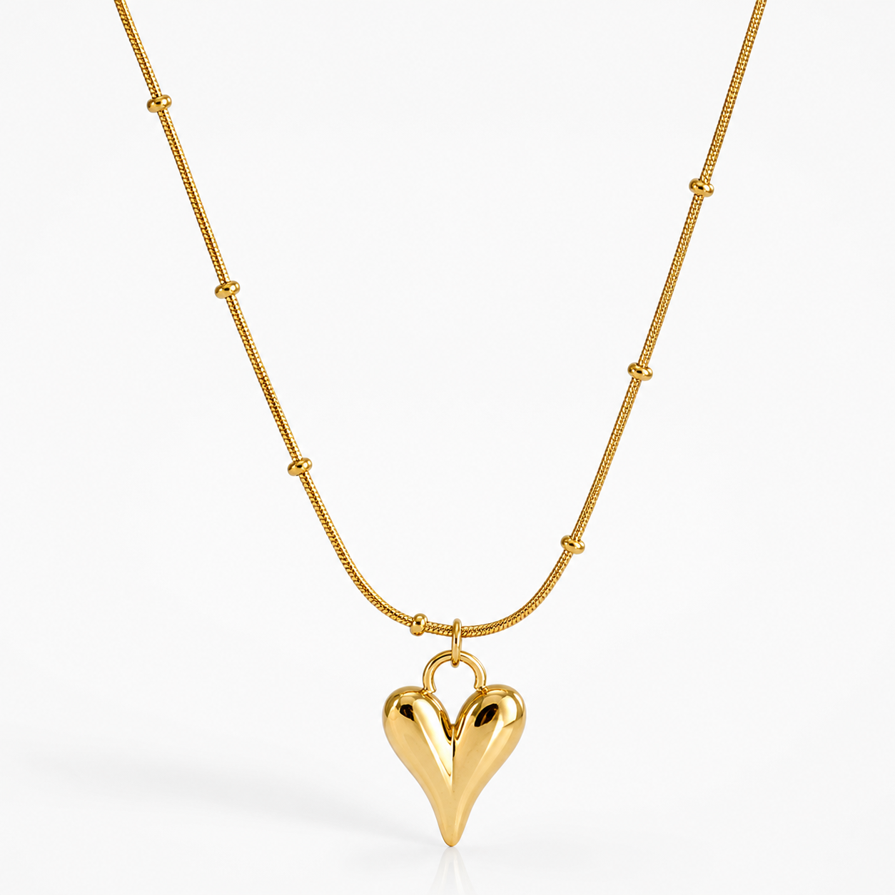 Titanium Gold Heart Pendant Satellite Chain Necklace