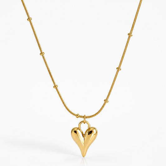 Titanium Gold Heart Pendant Satellite Chain Necklace