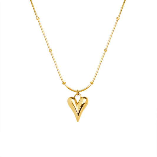 Titanium Gold Heart Pendant Satellite  Necklace